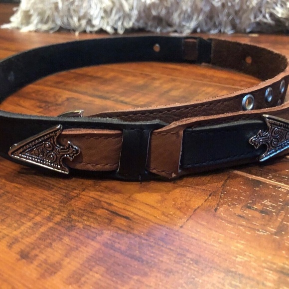 Vintage Black Brown Size M 32 Leather Southwestern Silvertone Hardware B…